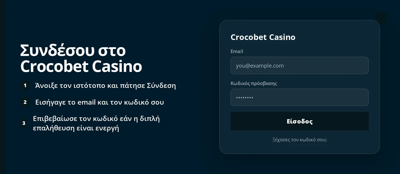 Συμπλήρωσε διαπιστευτήρια Crocobet Casino.